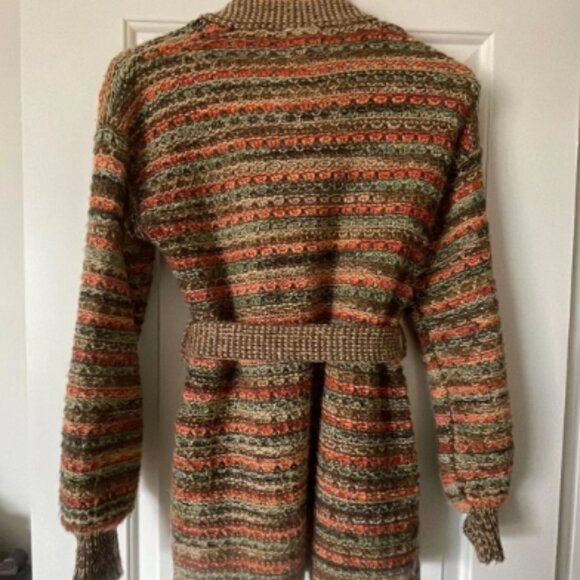 70s Striped Earth-Tone Knit Cardigan with Matching Waist Belt - Picture 4 of 5